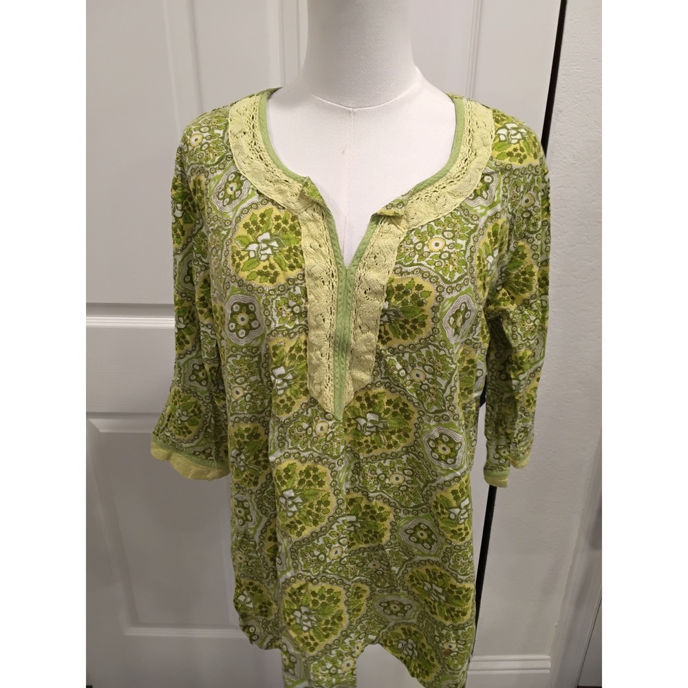 Westside Women's Green Medallion Print Cotton Tunic Top XXL